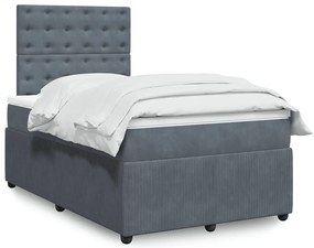 vidaXL Pat box spring cu saltea, gri închis, 120x200 cm, catifea