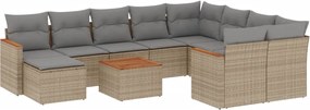 vidaXL Set canapele de grădină, 11 piese, cu perne, bej, poliratan