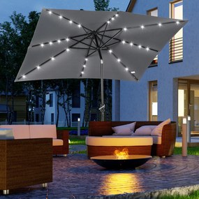 Outsunny Parasol de grădină Parasol drept 3 x 2 m luminos rectangular inclinabil cu LED solar oţel poliester de înaltă densitate gri | Aosom Romania