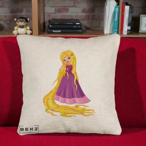 Perna Personalizata Rapunzel Par Lung Floral, 40x40 cm, Bej Canapea, Husa Detasabila, Perna Inclusa, BEKZ®