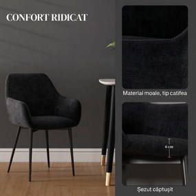 HOMCOM Set 2 Scaune Tapițate în Stil Nordic cu Brațe și Picioare din Oțel pentru Sufragerie, 54x57x80 cm, Negru | Aosom Romania