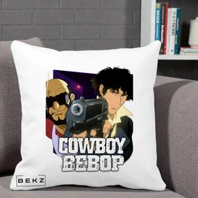 Perna Personalizata Cowboy Bebop Spike si Jet Poster, 40x40 cm, Alba Mata, Husa Detasabila, Perna Inclusa, BEKZ®