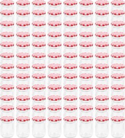 vidaXL Borcane de sticlă pentru gem capace alb & roșu 96 buc. 230 ml