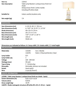 Veioza/ lampa de masa LUX cu baza din marmura Newton L