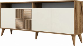 Comoda Milan, din PAL melaminat, alun/crem, 180x35x79 cm