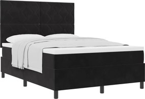 vidaXL Pat cu arcuri cu saltea cu headboard Negru 140 x 190 cm Catifea