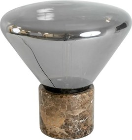 Lampa de masa din sticla fumurie si marmura portelanata maro