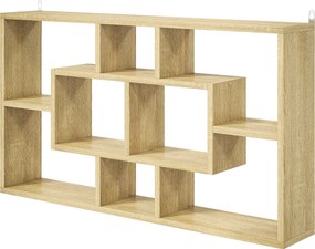 HOMCOM Etajeră de perete decorativă Raft pentru cărți, CD-uri cu 8 cuburi 85x14,5x47,5 cm Stejar | Aosom Romania