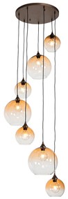 Lampa suspendata bronz cu sticla chihlimbar rotunda 7 lumini - Sandra