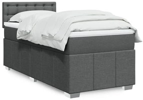 vidaXL Pat box spring cu saltea, gri închis, 100x200 cm, textil