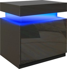 HOMCOM Masă de noapte neagră cu lumină LED, Front lucios cu 2 sertare, pentru Sufragerie, Dormitor | Aosom Romania