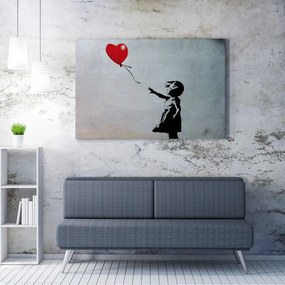 Tablou decorativ Wallxpert 966BRS1111, Fata cu balonul de Banksy, 50x70 cm, Multicolor