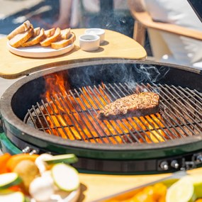 Grătar ceramic pentru cărbuni cu rafturi laterale, grilă de 52 cm