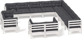 vidaXL Set mobilier de grădină cu perne, 13 piese alb, lemn masiv pin