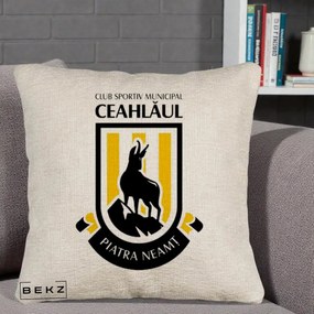 Perna Personalizata CSM Ceahlaul Piatra Neamt Fotbal, 40x40 cm, Bej Canapea, Husa Detasabila, Perna Inclusa, BEKZ®