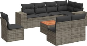 vidaXL Set canapele de grădină, 9 piese, cu perne, gri, poliratan