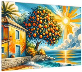 Tablou pe sticlă - Casă cu portocale I. (70x50 cm)