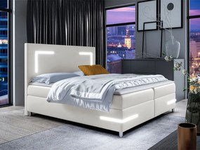 Pat matrimonial 180 cm Frinesa LED (Alb) (cu somieră și saltea) (cu sp. depozitare) (cu iluminat LED). 1104333