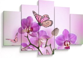 Tablou - Fluture pe flori de orhidee, liliac (150x105 cm)