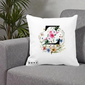 Cadou Personalizat - Perna Personalizata Monograma Florala Litera Z cu Coroana, 40x40 cm, Alba Mata, Husa Detasabila, Perna Inclusa, BEKZ®