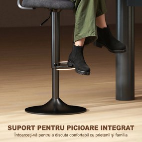 Set HOMCOM de 2 Scaune de Bar Reglabile, Scaune de Bucătărie Înalte din Țesătură Tip In cu Spătar, Suport pentru Picioare și Scaun Moale, Structură din Metal, Scaune de Bar Rotative la 360°, Negru | Aosom Romania