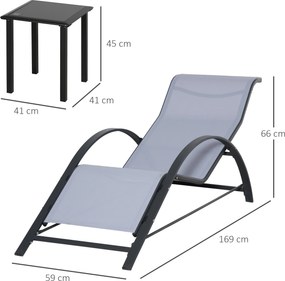 Outsunny Set 2 Sezlonguri de Gradina si 1 Masuta cu Raft din Sticla Negru | Aosom Romania