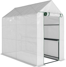 Outsunny Seră cu Ușă Rulabilă și 4 Rafturi, Seră pentru Creșterea Plantelor și Florilor în Aer Liber, 120x186x190 cm, Alb | Aosom Romania