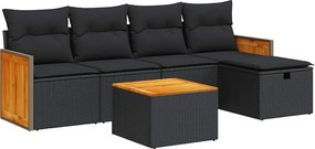vidaXL Set mobilier de grădină cu perne, 6 piese, negru, poliratan