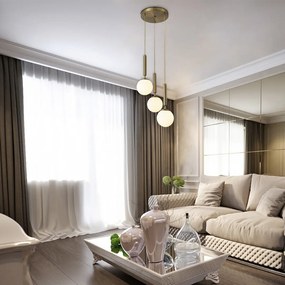 Lustra moderna aurie cu 3 pendule din sticla alba Divina 5353 RX