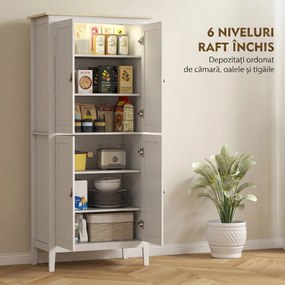 HOMCOM Bufet Înalt de Bucătărie 177 cm, Dulap cu Lumină LED, Reglabil în 3 Culori, Rafturi Ajustabile, Alb | Aosom Romania