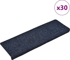 vidaXL Covorașe scări autoadezive, 30 buc., 65x21x4 cm, margini dreptunghiulare albastre