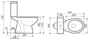Toaletă monobloc C-CLEAR cu evacuare inferioară - sistem de spălare cu două camere 6/3 L