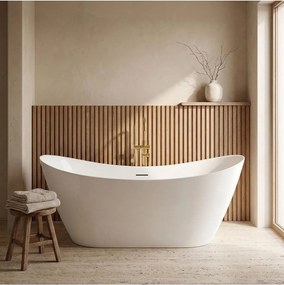 Cada freestanding cu ventil cupru periat Rea Ferrano Slim 150 cm alb