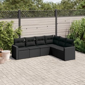 3218995 vidaXL Set mobilier de grădină cu perne, 6 piese, negru, poliratan