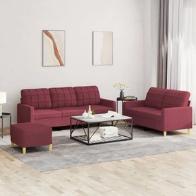 3201320 vidaXL Set canapea cu perne, 3 piese, roșu vin, material textil