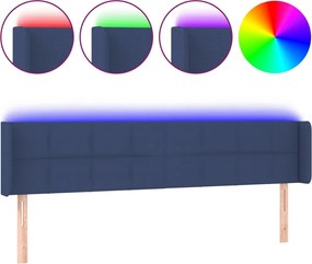 vidaXL Tăblie de pat cu LED, albastru, 163x16x78/88 cm, textil