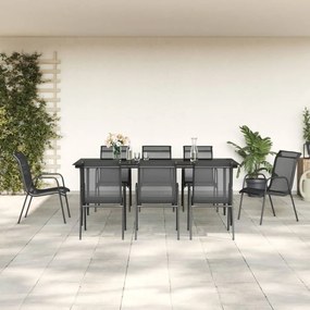 vidaXL Set mobilier de grădină, 9 piese, negru, oțel și textilenă