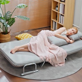 HOMCOM Canapea Pat de 2 Locuri cu Spătar Reglabil pe 5 Nivele, Canapea Pat Pliabilă cu 2 Perne, 105x80x78 cm, Gri Deschis | Aosom Romania