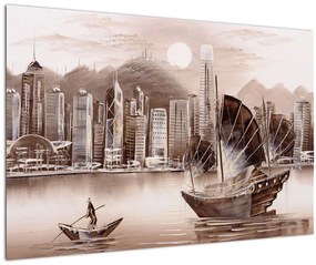 Tablou - Victoria Harbour, Hong Kong, efect sepia (90x60 cm)