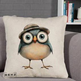 Perna Decorativa Pui cu Palarie Rotunda, 40x40 cm, Bej Canapea, Husa Detasabila, Perna Inclusa, BEKZ®