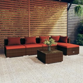3101635 vidaXL Set mobilier de grădină cu perne, 6 piese, maro, poliratan