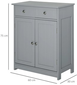 kleankin Mobilier de baie pe picioare, dulap de baie 2 uși 2 sertare 60 x 30 x 75 cm gri | Aosom Romania