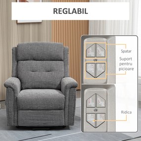 HOMCOM Fotoliu Recliner cu sistem de ridicare, fotoliu reclinabil cu suport pentru picioare integrat, gri | Aosom Romania