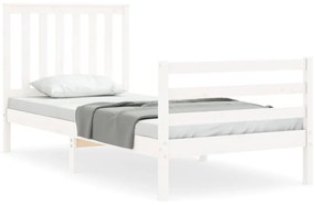 3194232 vidaXL Cadru de pat cu tăblie, alb, 90x200 cm, lemn masiv