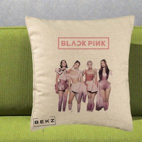 Perna Personalizata K-pop BLACKPINK Fotografie Grup Tinute Roz, 40x40 cm, Bej, Husa Detasabila, Perna Inclusa, BEKZ®