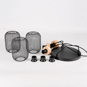 Brilagi - Lustra suspendată pe cablu BASKLITE 3xE27/15W/230V, lemn de cauciuc/negru