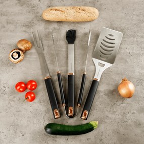 TEMPO-KONDELA LINTON, unelte pentru grătar, set de 4, negru/ roz auriu