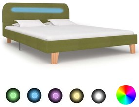 Cadru de pat cu LED-uri, verde, 140 x 200 cm, material textil Verde, 140 x 200 cm