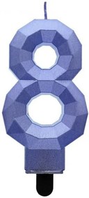Numere Diamond Metallic Lumânare albastră numărul 8, lumânare de tort