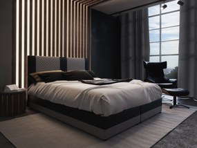 Pat matrimonial Boxspring 140 cm Pecos Comfort (Piele ecologică + Gri + Negru) (cu saltea și sp. depozitare). 1056267
